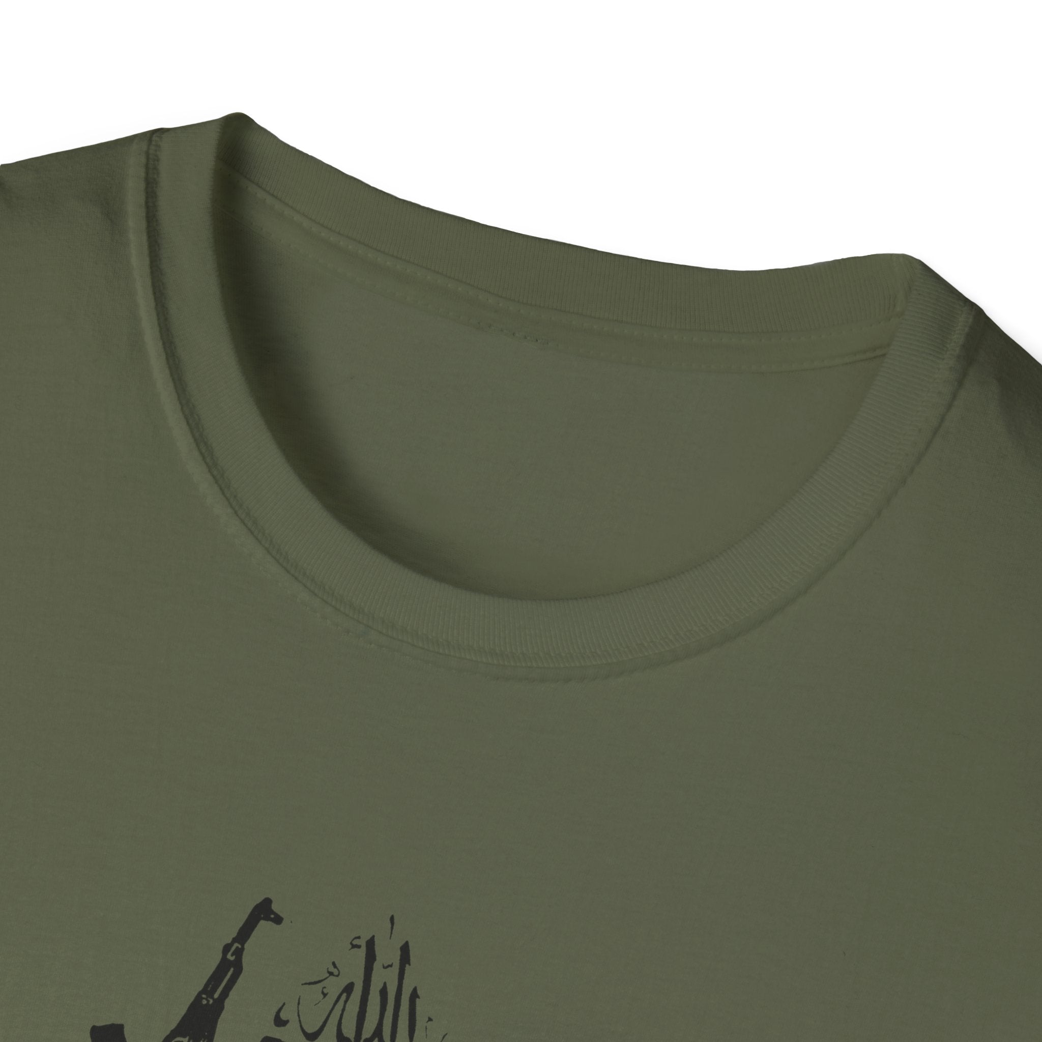 T-Shirt — Graphic Militant Sketch with Arabic Text and Flag Design