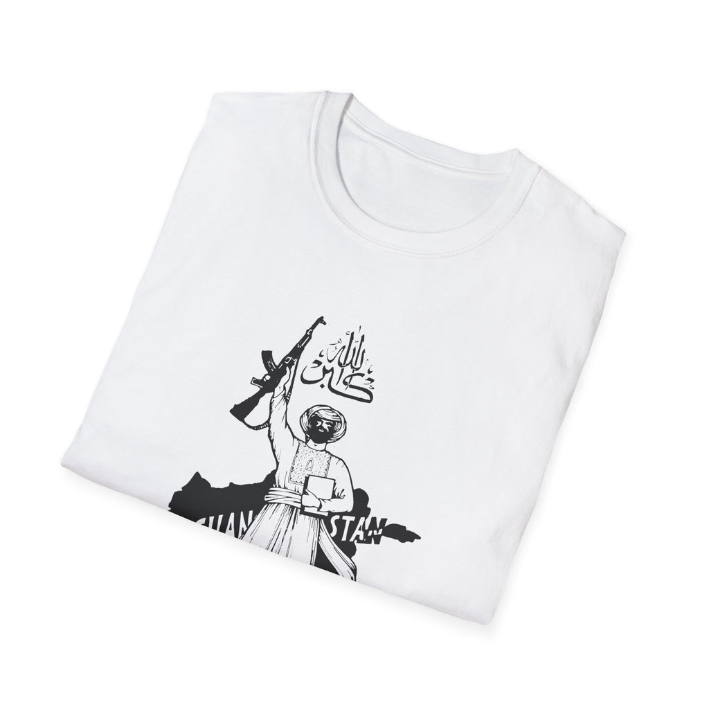 T-Shirt — Graphic Militant Sketch with Arabic Text and Flag Design